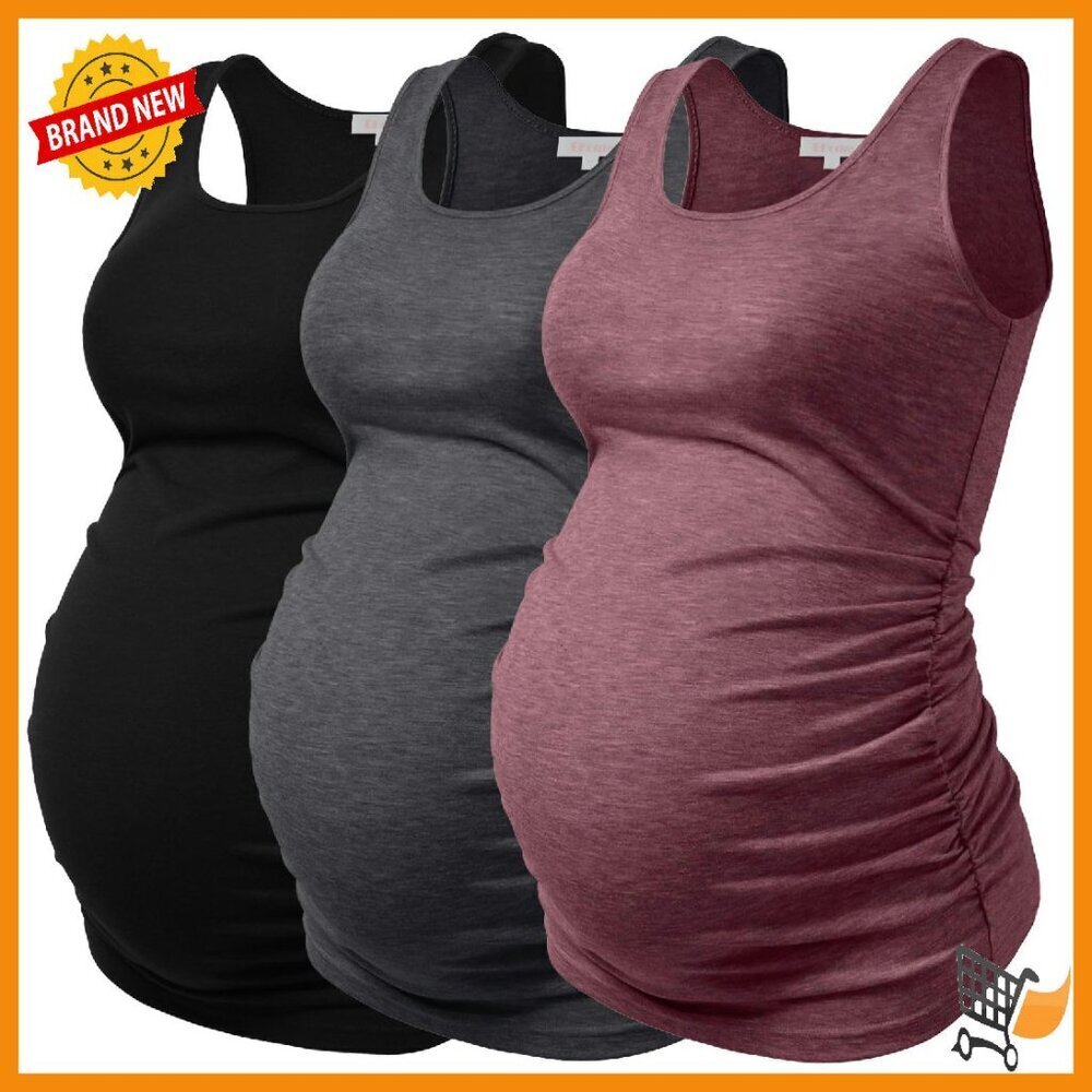 Maternity Tank Top Soft Stretchy Fabric Side Ruching Layering Essential